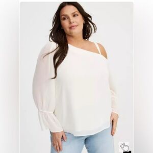 Torrid White Chiffon Asymmetrical Blouse